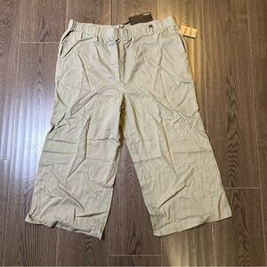 MEXX Women’s Linen Blend Cropped Pants Olive Wide Leg Pull On XL NWT